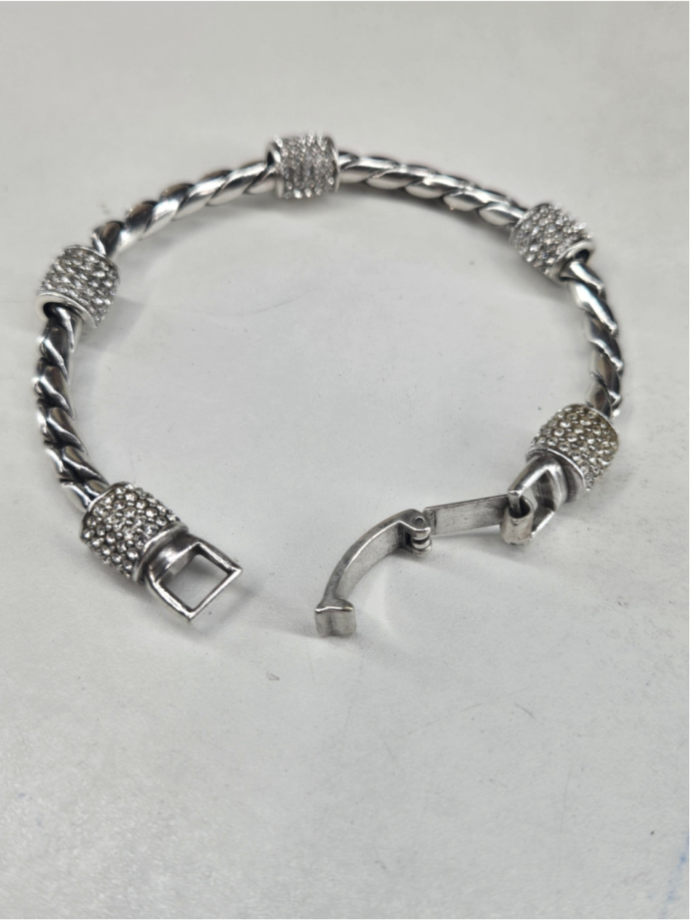 Brighton Meridian Bracelet Braided Silver Tone Clear Crystal Stations Sparkly - Picture 2 of 7